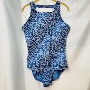 Westbound Blue Patterned High-Neck One-Piece Swimsuit